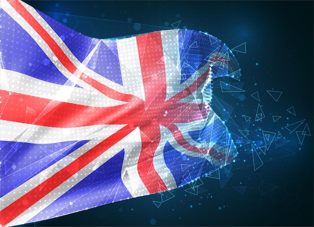 vector flag, virtual abstract 3d object from triangular polygons on a blue background