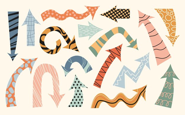 vector flat arrows hand drawn cartoon modern arrow icon set of concept arrows for web design