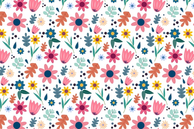 Vector flat floral design pattern with different flowers on spring summer season