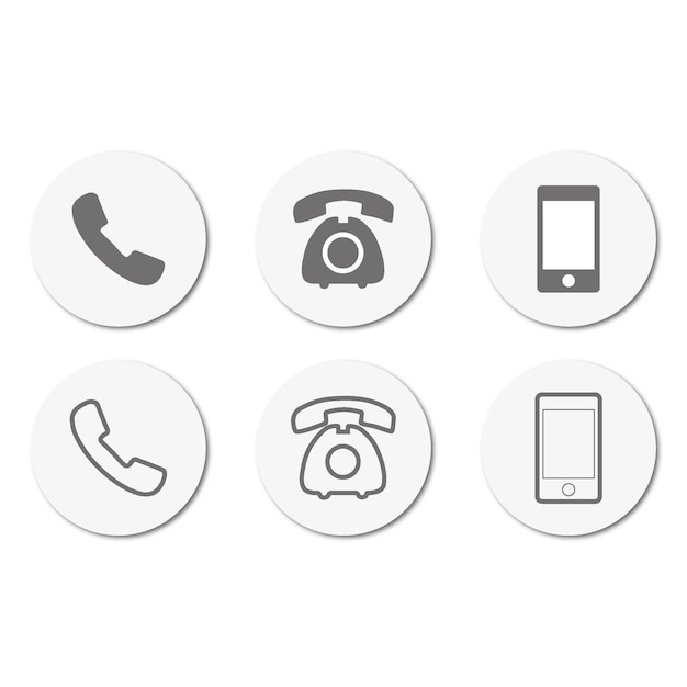vector flat illustration in grayscale set of icons of telephone devices suitable for social networks icons screensavers and as a template