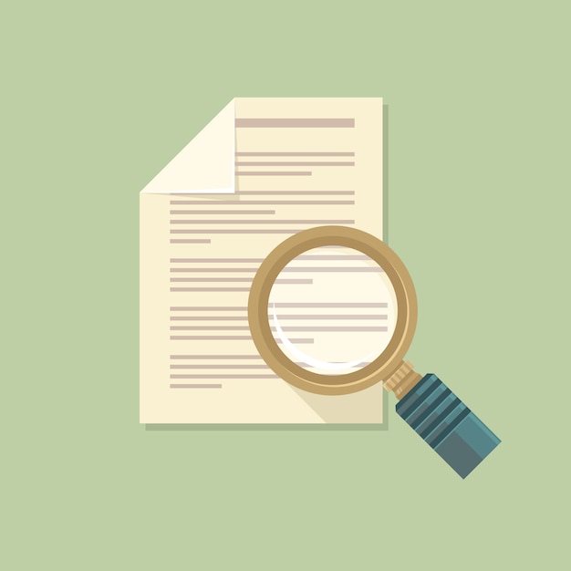 vector flat magnifier and paper document