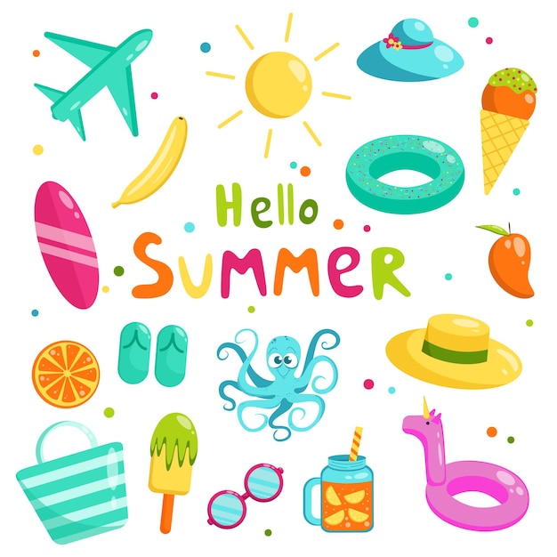 Vector flat set of summer elements