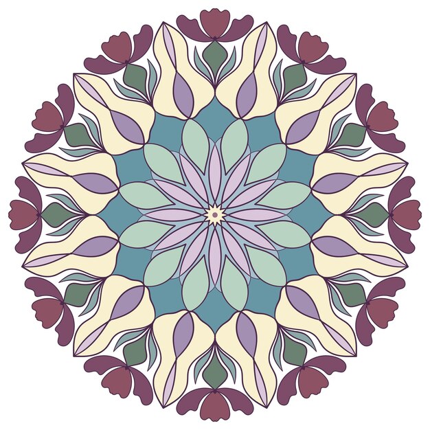 Vector floral mandala colored round pattern in ethnic tribal style Decorative beautiful ornament