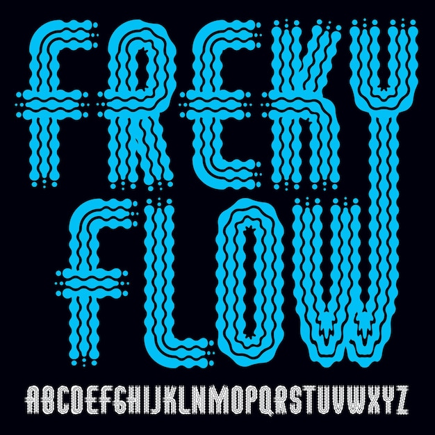 vector funky upper case english alphabet letters collection. rounded bold condensed type font, script from a to z can be used in retro poster design. created using waves, flowing lines.