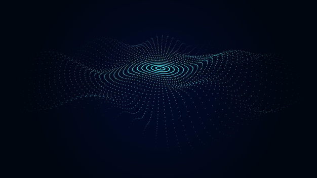 Vector futuristic dark background The wave effect of a web of blue dots Big data Illustration of technologies and artificial intelligence The effect of particle oscillation