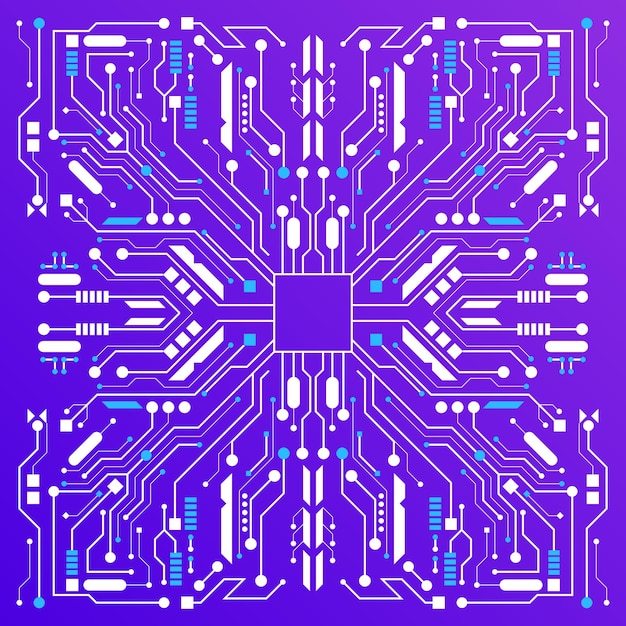 Vector geometric frame with computer chip pattern Technological background with symmetric thin lines and dots of microprocessor abstract ornament Texture design for hardware development technology