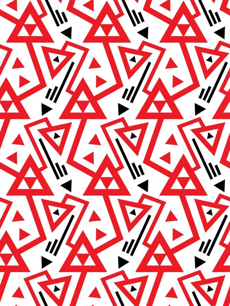 vector geometric seamless pattern with lines and doubled red triangles in black and white