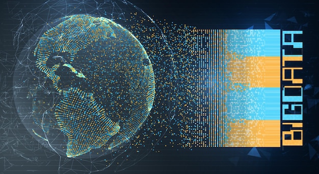 Vector globe planet earth from dots concept bigdata processing