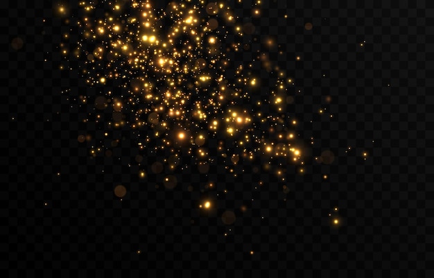 Vector gold sparkles on an isolated transparent background Atomization of golden dust particles png