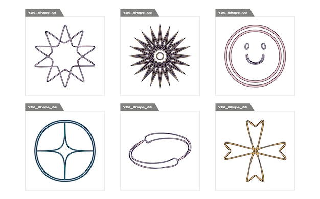 Vector Graphic Assets Set Rave psychedelic retro futuristic set Objects in y2k style