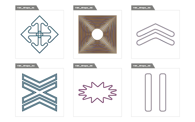 Vector Graphic Assets Set Rave psychedelic retro futuristic set Templates for notes posters