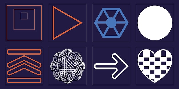 Vector Graphic Assets Set Trendy geometric postmodern figures Objects in y2k style