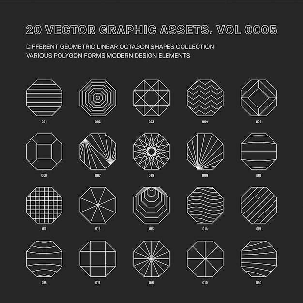 vector graphic assets various outline geometric octagons set isolated on back