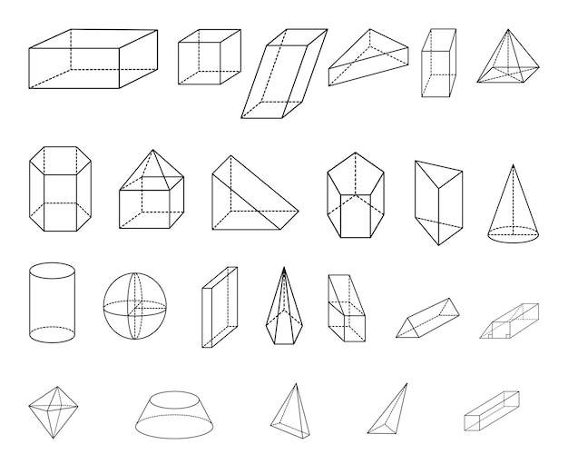 Vector Hand Drawn Illustration Set of Plane amp Solid Geometric Shapes