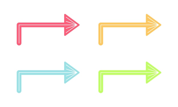 Vector Hand Drawn Right Arrow Icon Set In Multiple Color