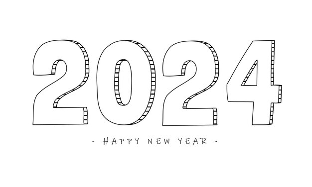 vector happy new year 2024 with hand drawn style banner background illustration