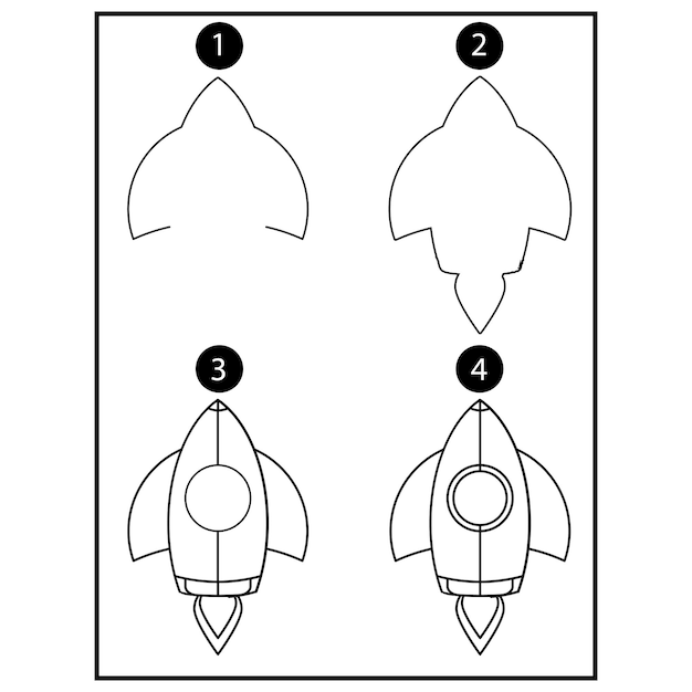 Vector how to draw a rocket Step by step