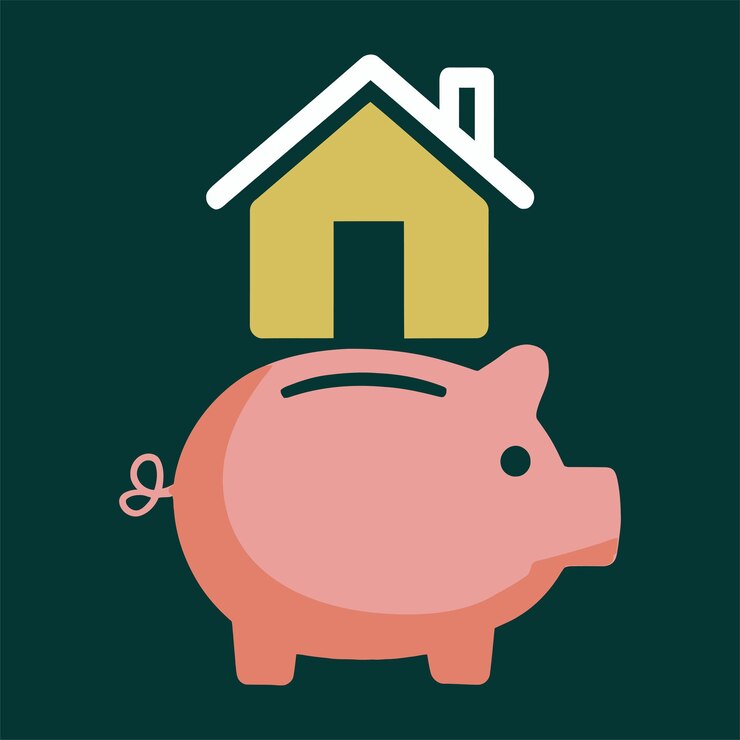vector icon of a piggy bank with a house and money