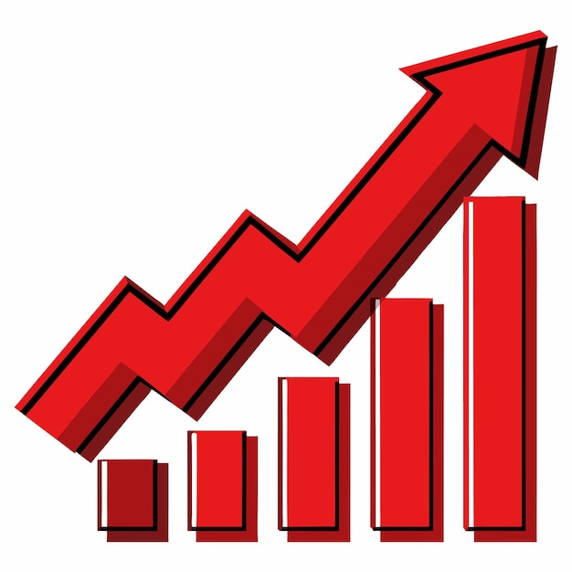 Vector Icon of a Single Red Arrow Pointing Upward on Chart Graph Bars Isolated