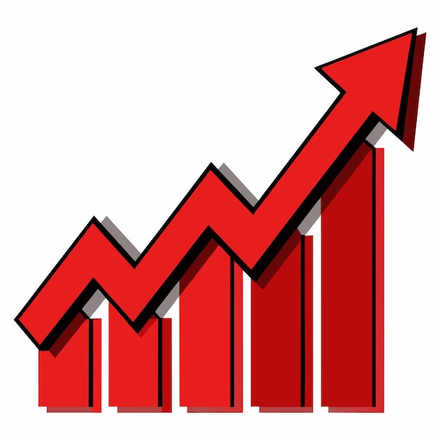 Vector Icon of a Single Red Arrow Pointing Upward on Chart Graph Bars Isolated