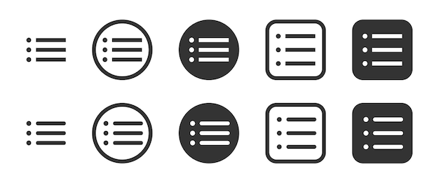 vector icons of bullet point lists in different shapes including circle and square menu icon suitable for ui todo lists and infographics