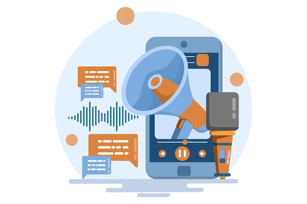 vector illustration about Audio marketing concept using sound based content