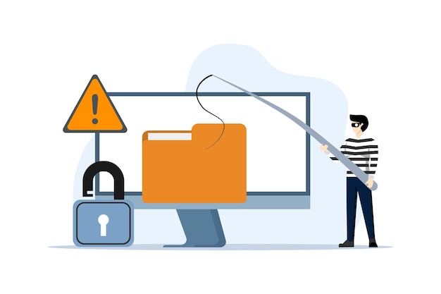 vector illustration about Concept of hacking or cyber crime with theft of personal data