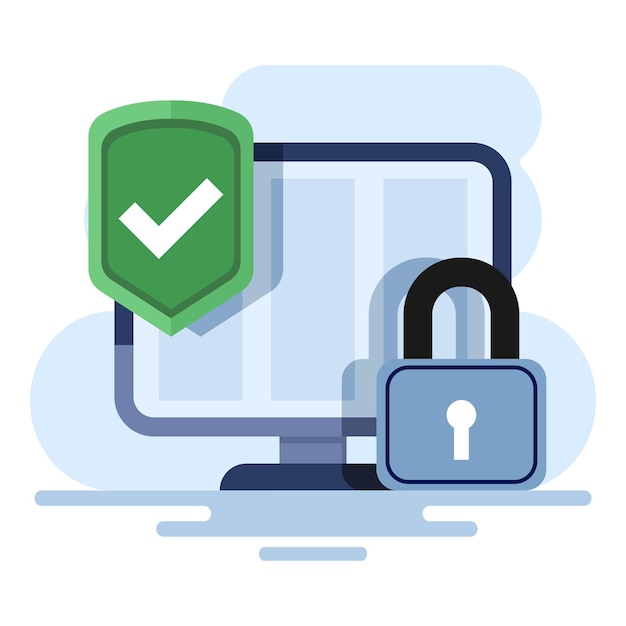 vector illustration about Concept of laptop security protective shield or Cyber security