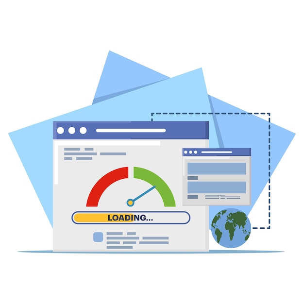 vector illustration about concept of pc load time speedometer software tool for download score
