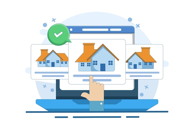 vector illustration about Real estate search concept or houses to buy