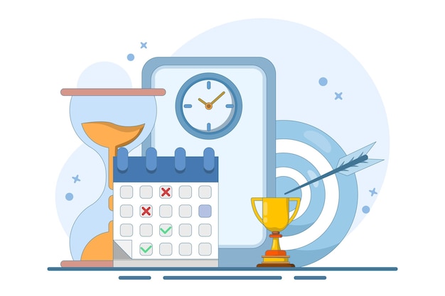vector illustration about SelfDiscipline and Motivation Implementation Concept or Time management