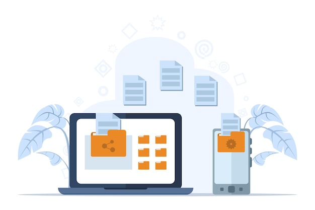 vector illustration about the concept of file transfer or cloud technology or upload and download