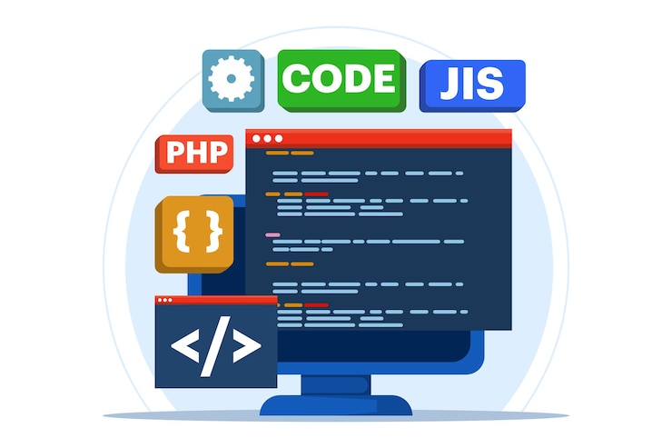 Vektör vector illustration about web development concept or web designing with computer programming