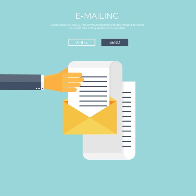 Vector illustration flat bacground with hand and letter emailing concept background spam and sms