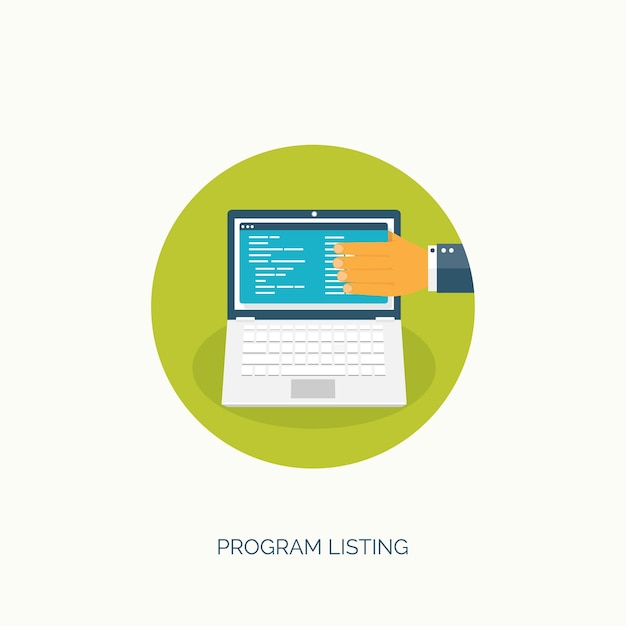 Vector illustration Flat background Coding programming SEO Search engine optimisation App development creation Software program code Web design