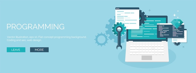 vector illustration flat background coding programming seo search engine optimization app