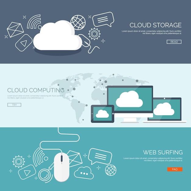 Vector illustration flat cloud computing background data storage network technology multimedia