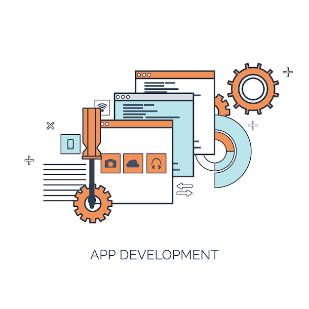 Vector illustration flat computing background programming coding web development and search seo