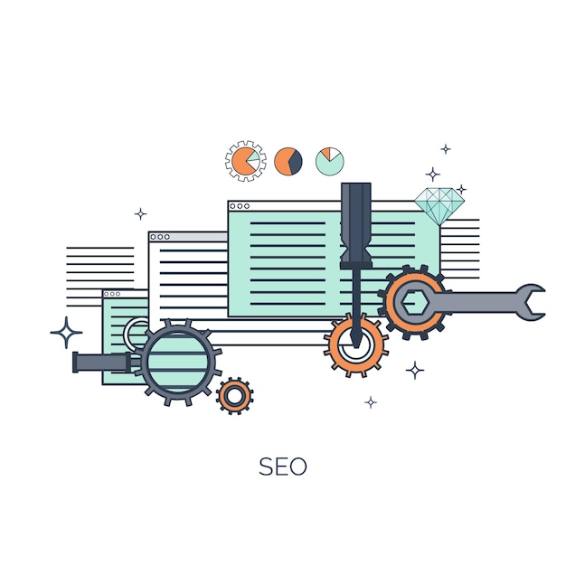 Vector illustration flat computing background programming coding web development and search seo