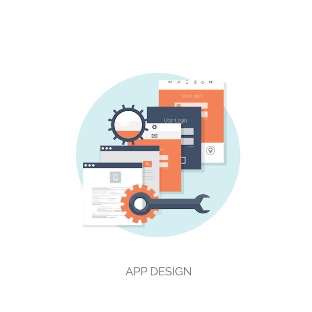 Vector illustration flat computing background programming coding web development and search seo