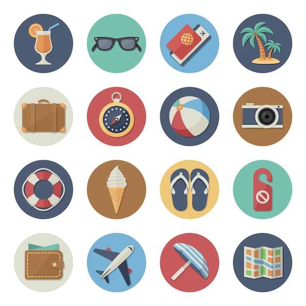 Vector illustration Flat icon set Tourism and traveling in simple design
