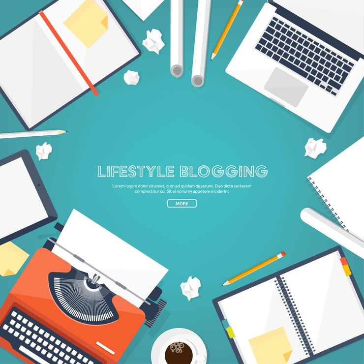Vektör vector illustration flat typewriter laptop tell your story author blogging