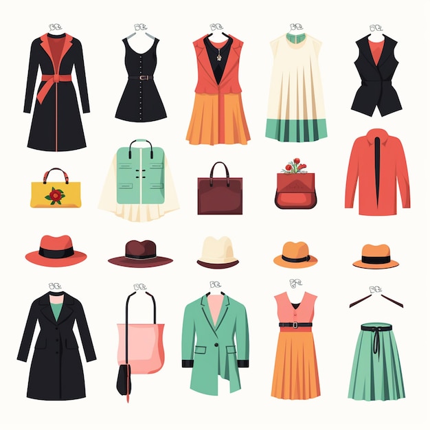 vector illustration girl fashion collection apparel set cartoon clothes clothing dress gr