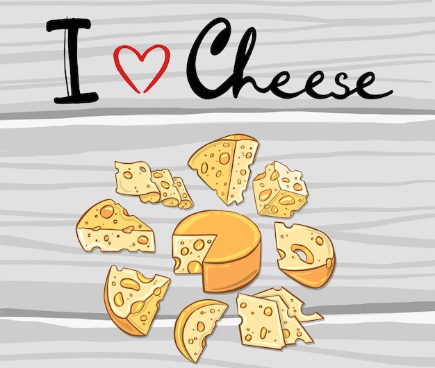 Vector illustration i love cheese on light background Vector illustration