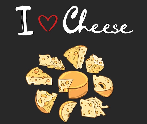 Vector illustration i love cheese on light background Vector illustration