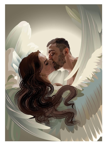 vector illustration kiss the angels st valentines day