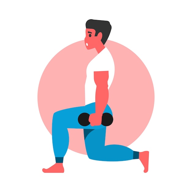 Vector illustration of a man doing exercises with dumbbells Flat style