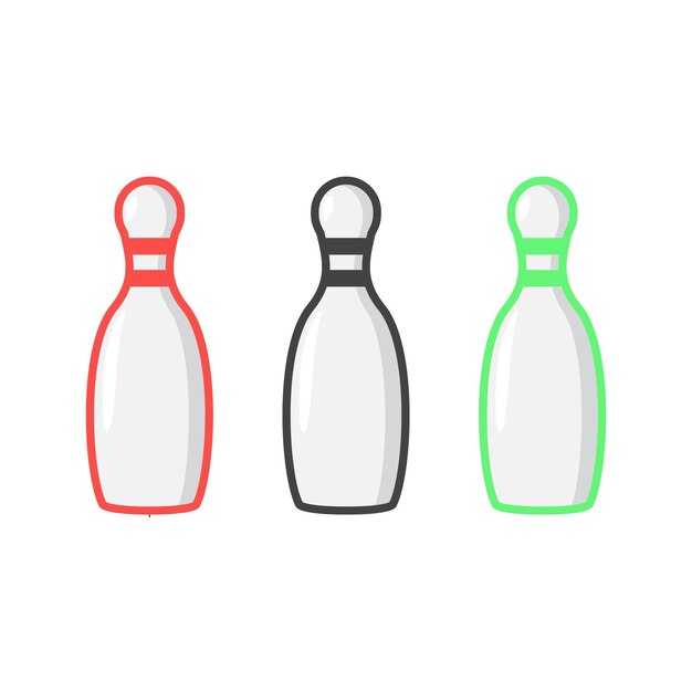 vector illustration of bowling sport icon red black green color, outline design with shadow.