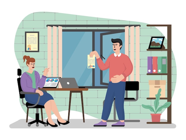 vector illustration of business team working in the office
