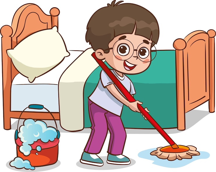 Vektör vector illustration of children doing various houseworks